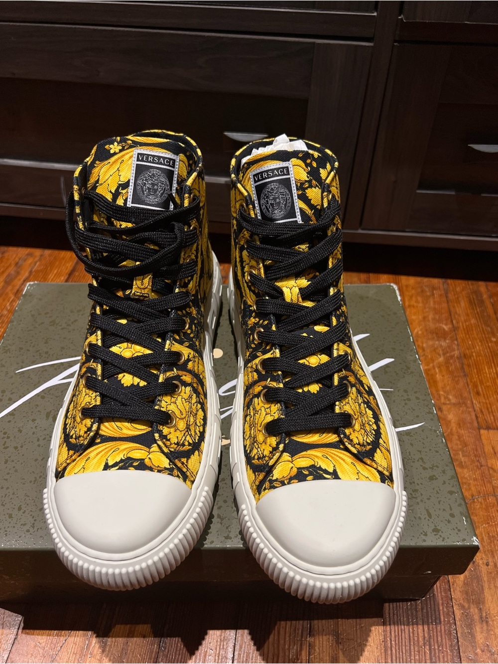 Versace Yellow & Black Baroque High-Top Sneakers